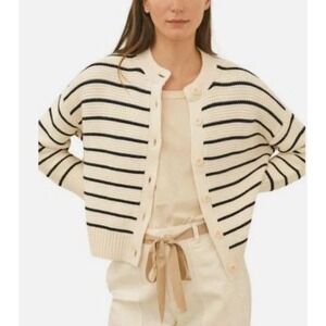 Alex Mill Women's Nico Cardigan In Navy Blue Ivory Stripe Chunky Size Medium